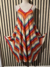 Peacocks Vibrant Multicoloured Striped Handkerchief Hem Slip Dress Size S 8/10 