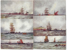 Complete Set 6 Tuck's Artist Drawn Postcards "Coasting Vessels" Sailing Ships