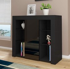 Sideboard Cupboard Unit 4 Glass Shelves Cabinet RGB LED Lighted  (Black)