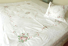 Duvet Cover & Cushion Cover Handmade White Fine Cotton Hand Embroidered Lace