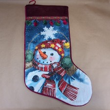 Large Oversized Vintage Quilted Tassel Snowman Stocking Christmas Decor Xmas 