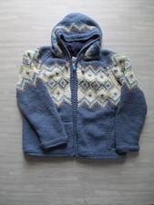 Vintage Pachamama Cardigan Womens Medium Blue Full Zip Hand Knit Fleece Lined