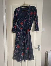 Ted Baker Navy Floral Wrap Around Midi Dress Size 1 UK 8