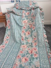 Vintage 90s Green Floral Frilled Curtains Grapes Aztec & Pelmet & TB 76W x 83"D