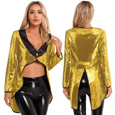 UK Women Sequin Circus Ringmaster Tailcoat Jacket Magician Showman Costume