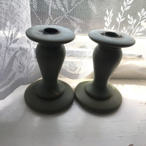 Wooden candlesticks green - candlesticks,