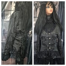 New Black Gothic Hearts & Roses Victorian  Tail Coat Size 12