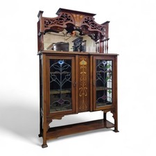 Antique Mahogany Display Cabinet – Arts & Crafts / Art Nouveau – Mirror Back