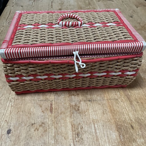 Vintage woven sewing basket - woven,