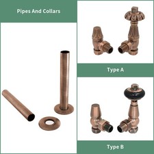 Traditional Thermostatic Manual Angled Radiator Valves Pipes and Collars Brass