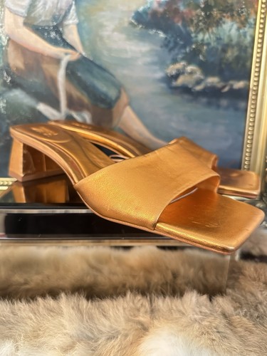 Zara gold block heel slide - zara,