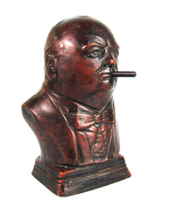 VINTAGE WINSTON CHURCHILL BUST w/ Cigar Bronzed Resin Sculpture after Pickering