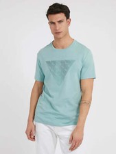 Guess Jeans Mens Shiny Gel Triangle Tee Eco Green reflective Logo