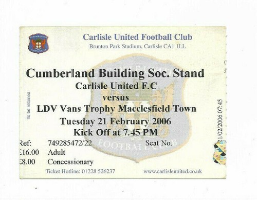 Ticket 2005 ldv vans trophy - 2005/06,