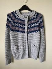 M&S Indigo Fairisle Yoke Cardigan Size 10