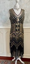 NEW - Gold Black Sequin Embellished Flapper 20's Style Glam Occasion Dress M
