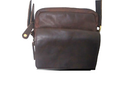 Bolla dark brown thick leather crossbody unisex bag with 60" strap