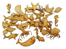 34x Wooden MDF Sea Life Shape