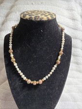 Rust Cloisonne Beads and Baroque Fresh Water Pearls 14k Gold Filled Clasp 16"