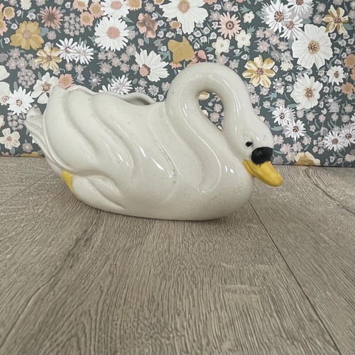 White ceramic swan vase - ceramic,