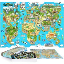 World Map Puzzles Adults & Kids Jigsaws 1000 & 180 Pieces 8-bit Theme by bopster