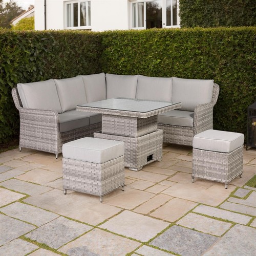 Grey rattan garden corner sofa - rattan,