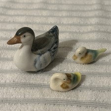 Vintage Porcelain Mallard Ducks X3 Adult And Two Ducklings