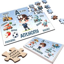 Cute Boy Any Alphabet Initial Gift For Kids Personalised Wooden Jigsaw Puzzle