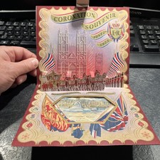 Pop-up card & silk handkerchief for coronation of Queen Elizabeth II June 2 1953