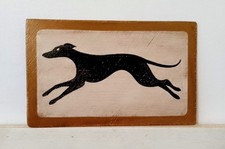 Folk Art Black Greyhound Lurcher Whippet Silhouette Hand Painted  9" x 5 .5"