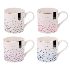 Set Of 4 Heart Design Mugs New Bone China Coffee Tea Cups 350ml