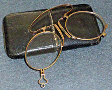 Rare Antique Victorian Gold Plated Folding Pince Nez/Spectacles & Case c1890