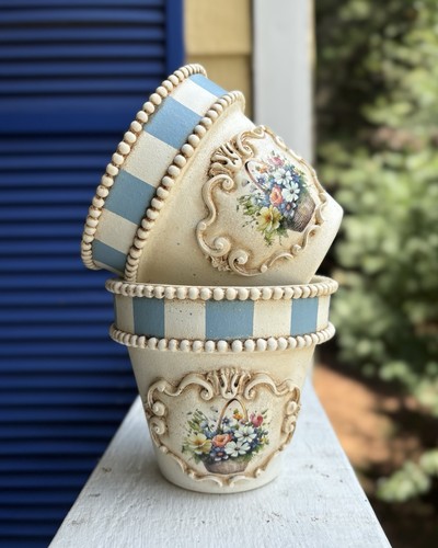 Hand decorated terracotta pots - hand,