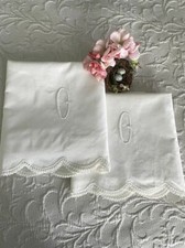 Beautiful ANTIQUE BRIDAL * MONOGRAM O * White Lace & Promises * PILLOWCASE Set