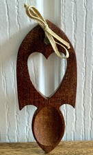 Vintage Small Hand Made Carved Wooden Welsh Love Spoon Heart Wood Art Luck 4”
