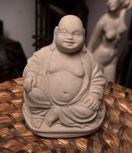 Happy buddha monk stone effect - happy,