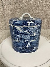 James Kent Staffordshire Old Foley 5" Tea Caddy Hand Engraving Blue White