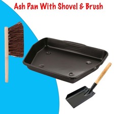 11" Fireside Ash Pan w Brush & Shovel Fireplace Grate Tray Ashpan Coal Carrier