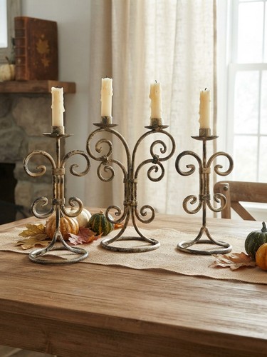 Vintage scroll iron candle - vintage,