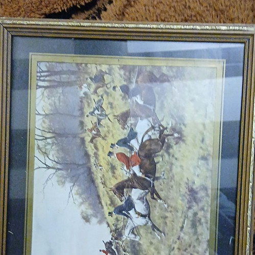 Framed landscape hunting scene - framed,