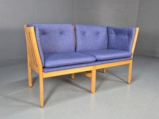 Vintage Danish Stickback Settee Blue Vinyl Cushion 1980s Retro MCM EB10169 M2SS