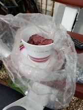 giant coffee cup and saucer white with stripes