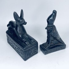 Vintage Egyptian Anubis & Horus Figurine Set, Black Stone Replica, Ancient Art D