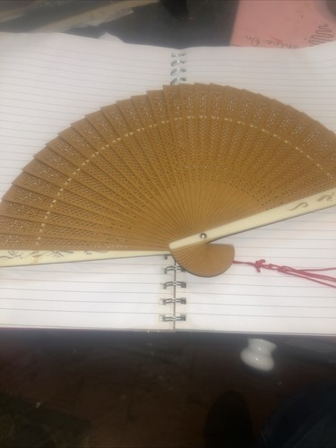Vintage carved wooden fan - vintage,