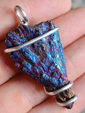Fume Plated Kyanite pendant reflective blue fan crystal coated mineral handmade