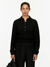 arket black 100% wool collared polo knitted junper sweater size S BNWOT