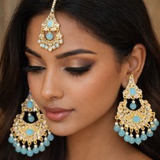 blue kundan tika with earring