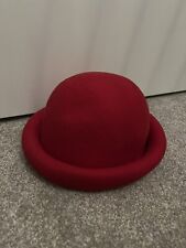 Womens Cloche Hat Hand Made Bowler Air Hostess Style 100% Wool Retro Vintage Red