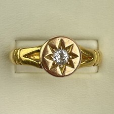 Antique 18ct Yellow & Rose Gold Tested Diamond Gents Ring Size W 1/2