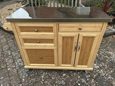 KITCHEN ISLAND BUTCHER'S BLOCK WITH STAINLESS TOP STORAGE DRAWERS LOCKING WHEELS